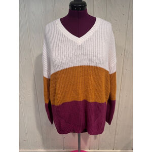 CURATED by Instant Message long Sleeve Boxy Sweater XLarge White Mustard